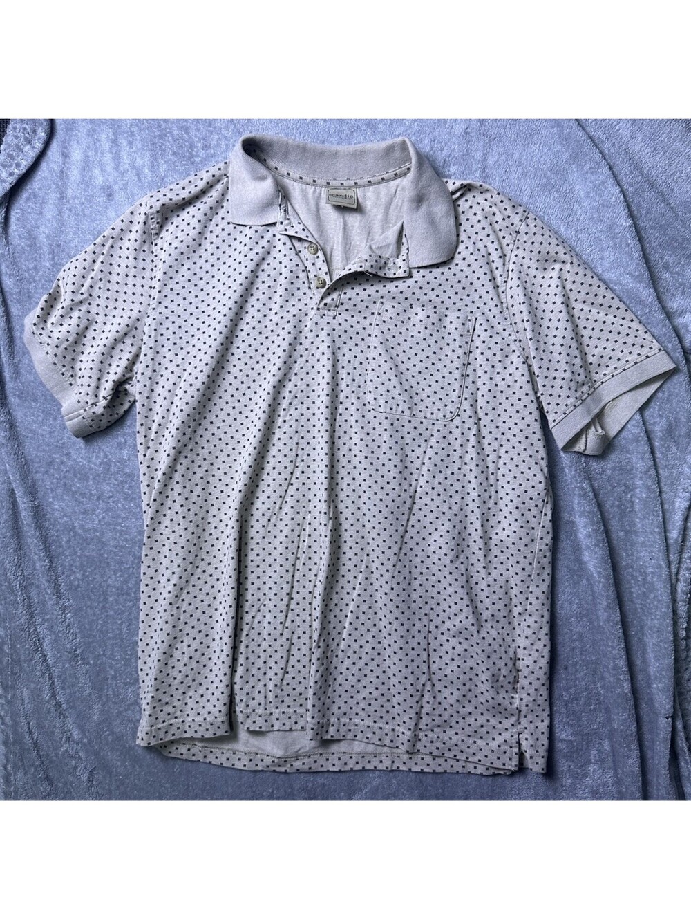 VTG Scandia Woods Polo Shirt Mens L/XLGray Geometric Pocket 90s Grandpa Dad Core